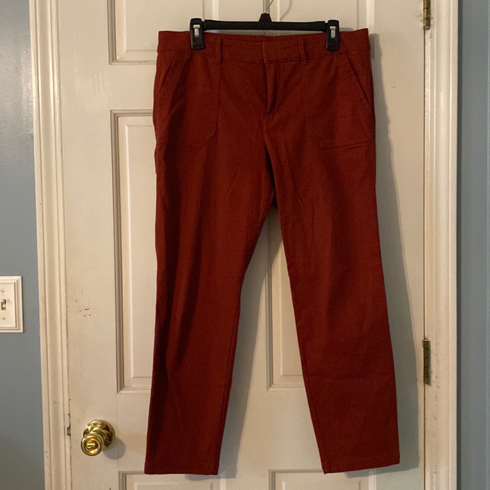 Pixie Pants chino slant front pockets- burnt orange/red color